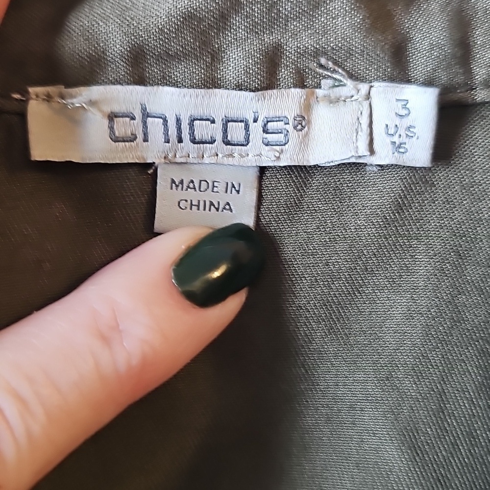 Chicos 3 Twill Fringe Hem Shirt Olive Green Sz 16 XL WT109 - Picture 7 of 9